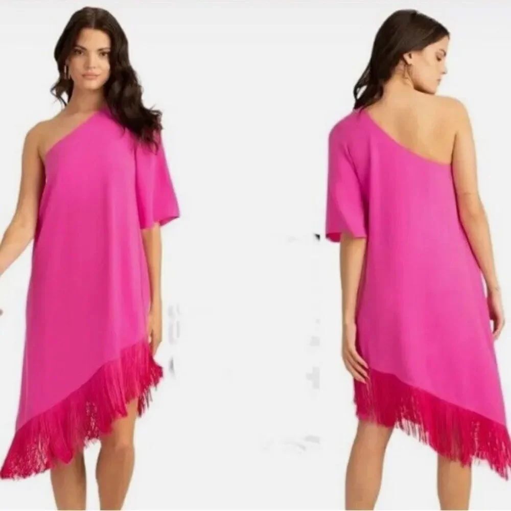 New with tags $298 Trina Turk Womens Gull Asymmetrical Fringe-Hem Dress